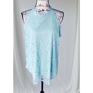 Halife Women’s XL Lace Sleeveless Halter-neck Tank Top Light Blue NWT Casual Dre